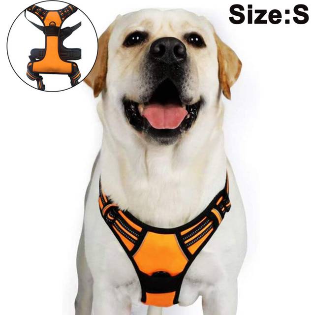 Dog Harness,No-Pull Pet Harness with 1 Leash Clips,Adjustable Soft Padded Dog Vest-Orange-S