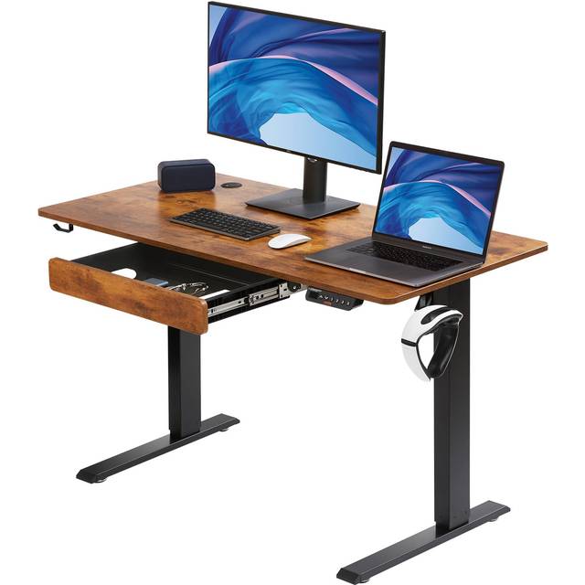 VEVOR Schreibtisch H&#xF6;henverstellbar Elektrisch, 120 x 60 cm Stehschreibtisch, 0,72-1,1 m Einstellbar Memory-Steuerung, Stehtisch Gro&#xDF;er Computertisch 82 kg Belastbar Braun B&#xFC;rotisch PC Tisch