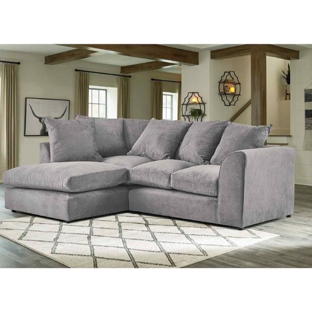 Portland Mirana Modern 3 Seater Grey Plush Velvet Left Hand Corner Sofa