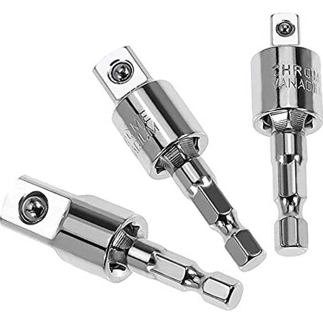 "3 Pieces 360 Rotatable Power Drill Socket Adapter Set, Drill Extension Joint Swivel Sockets Adaptor 1/4"" Hex Shank to 1/4"" 3/8"" 1/2"" Square Socket"