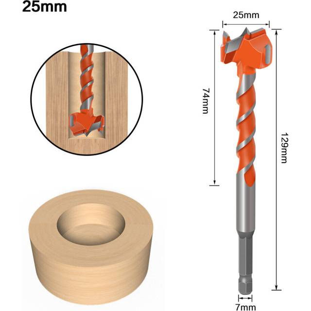 (25mm) 7mm Hex Shank Lengthen Core Drill Bit 16mm-25mm Woodworking Tools Hole Saw Cutter Hinge Boring Drill Bits