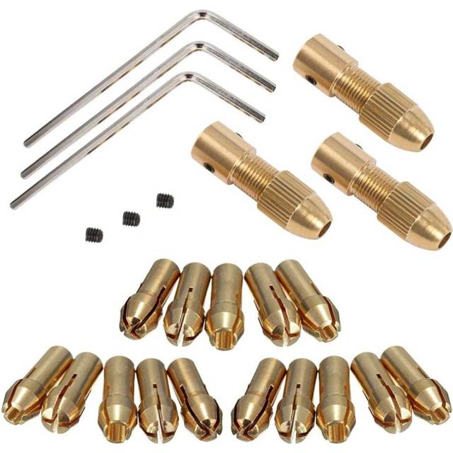 Mesee 3 Set 0.5-3mm Brass Drill Chuck Set Small Electric Drill Bit Collet Mini Twist Drill Chucks Adapter for Rotary Tools Fits 3.17mm Motor Shaft