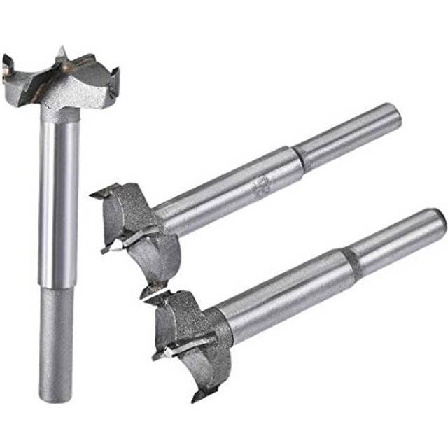 Forstner Wood Boring Drill Bits 24mm 25mm 26mm Dia. Hole Saw Carbide Alloy Steel Tip Round Shank Cutting for Hinge Plywood Wood Tool 3in1 Set