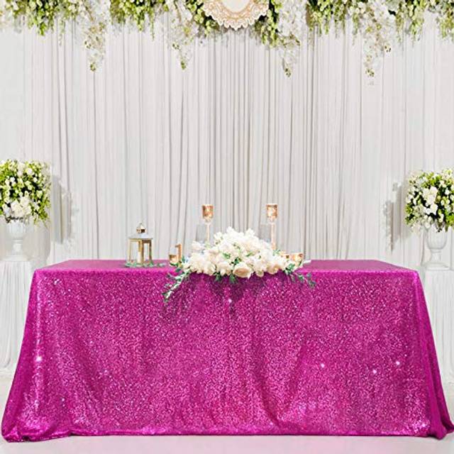 B-COOL 60x102-Inch Rectangle Fuchsia Sequin Tablecloth Glitter Tablecloth Wedding Party Sequin Tablecloth for Christmas