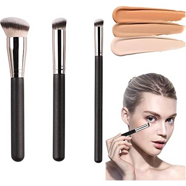 3 Pcs Makeup Brushes, Foundation Brush Face Brush Concealer Brushs Make Up Brushes Kit Flawless for Blending Liquid Cream and Powder, Buffing,