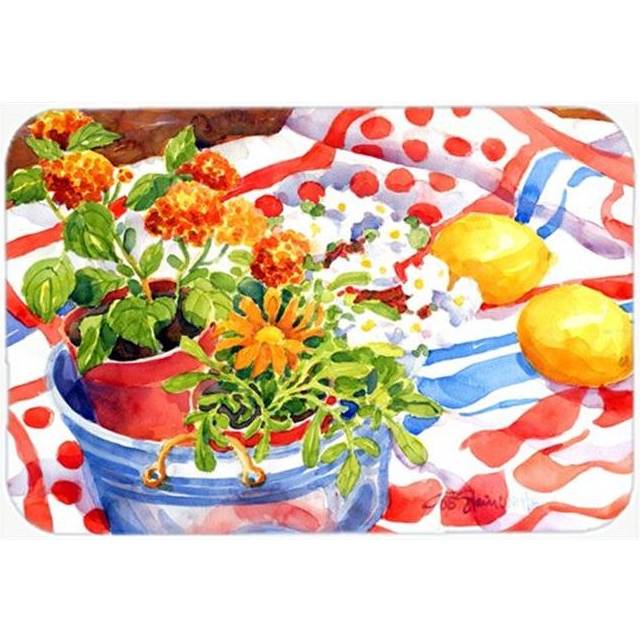15 x 12 in. Flowers with a side of lemons Glass Cutting Board, Large