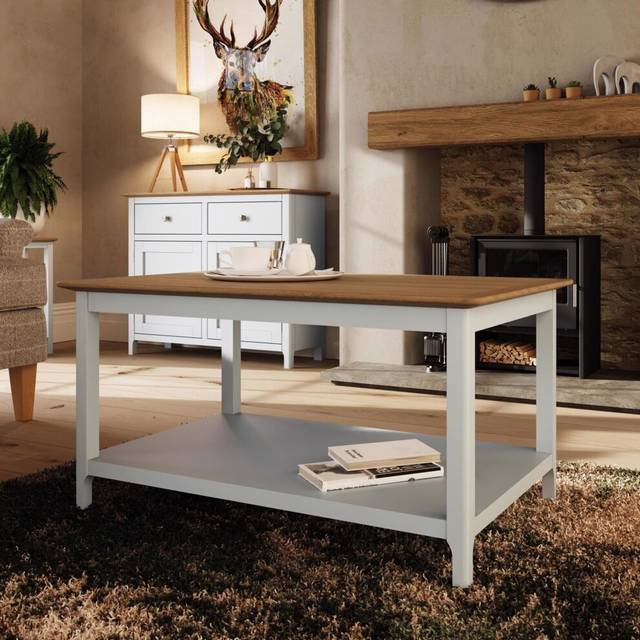FW Style Taberno Solid Oak Coffee Table Cream Linen, Cream