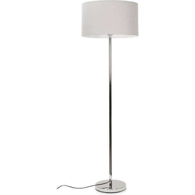 Modern Standard Floor Lamp in a Polished Chrome with a Grey Drum Shade
