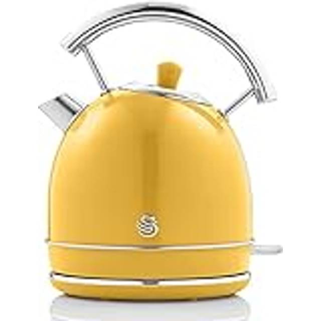 Swan Retro elektrisk vattenkokare 1,8 liter, vintagedesign, automatisk avstängning Strix-kontroll, trådlös, BPA-fritt rostfritt stål, 2 200 W, gul