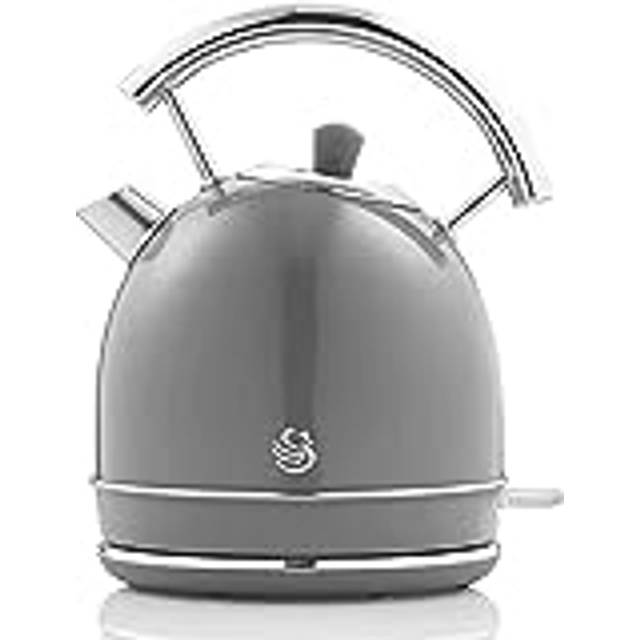 Swan Retro elektrisk vattenkokare 1,8 liter, vintage design, automatisk avstängningskontroll, trådlös, rostfritt stål, BPA-fri, 3 000 W, grå