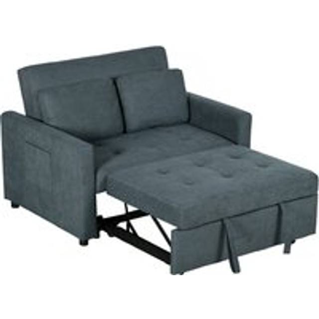 Homcom Loveseat Sofa Bed, Convertible Bed Settee With 2 Cushions, Side Pockets, Charcoal Grey