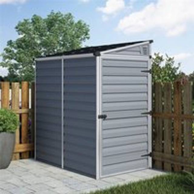 6 x 4 Single Door Pent Plastic Shed with Skylight Roofing - Light Grey - One Size