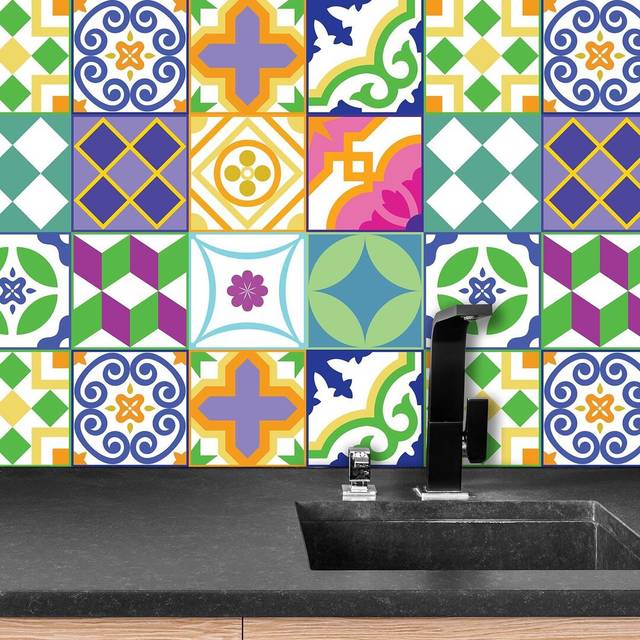 Emelun 15cm x 15cm PVC Peel & Stick Mosaic Tile - Green;Purple;Yellow;White (Bathroom)