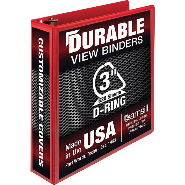 Samsill Durable 3 Inch Binder  Made in the USA  D Ring Binder  Customizable Clear View Cover  Red  Holds 625 Pages
