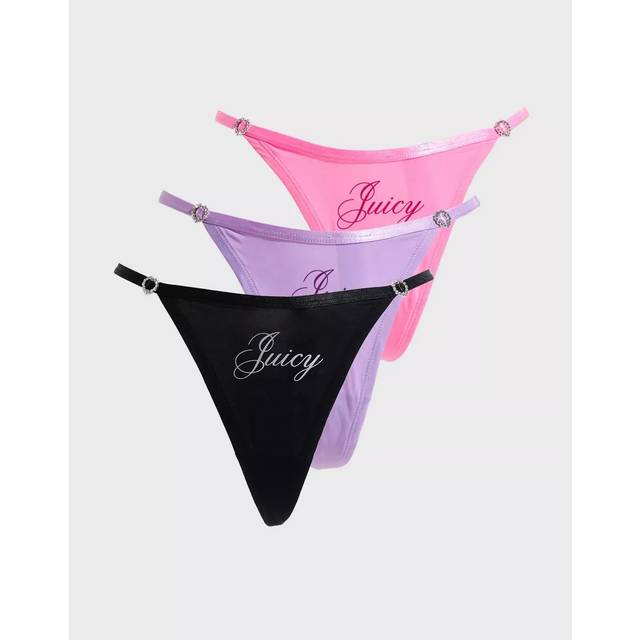Juicy Couture 3 Pack Microfibre Thong - Black/Pink/Lilac, Multi, Size Xs, Women - Print - XS