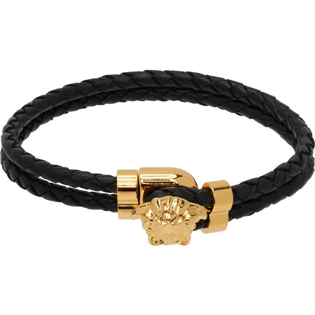 Versace Black Medusa Braided Leather Bracelet - D41O-Black-Gold - UNI