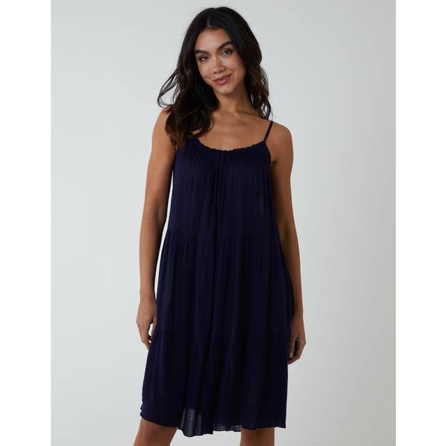 Blue Vanilla Womens Tiered Cami Knee Dress - Navy - Size Medium