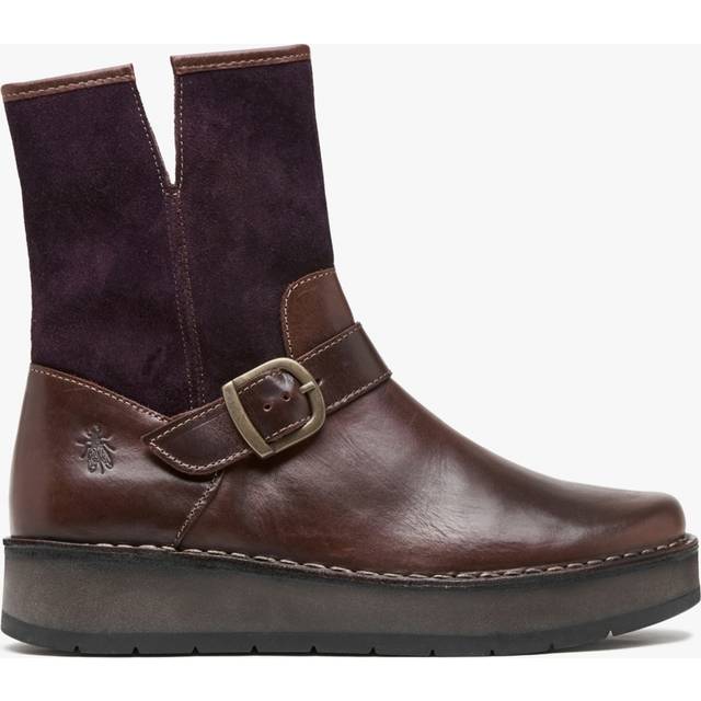 FLY LONDON Ruth Purple Leather &amp; Suede Chunky Ankle Boots Size: 36, Co