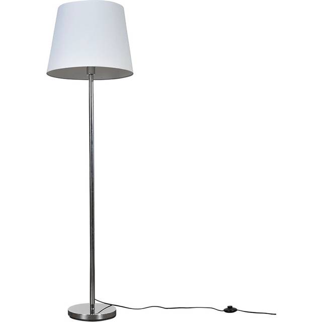 Modern Polished Chrome Metal Standard Floor Lamp with a White Tapered Shade