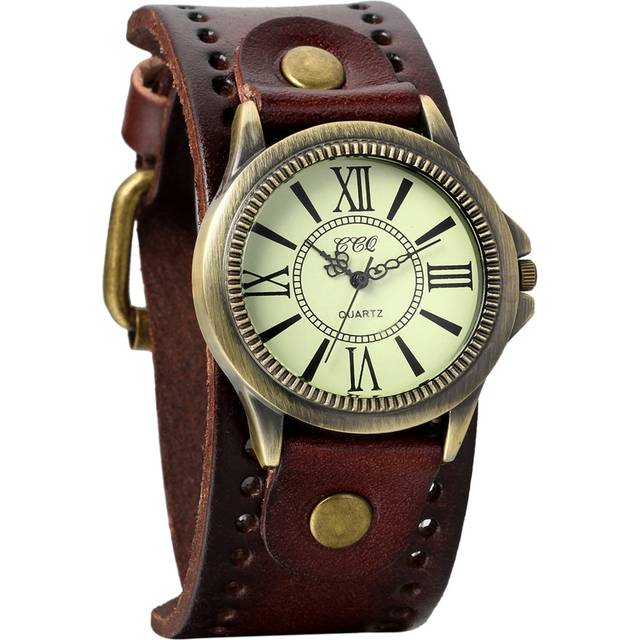 Avaner Leather Bracelet Watch, Retro Punk Cuff Watch, Roman Numerals Analog Quartz Wrist Watch for Men and Women