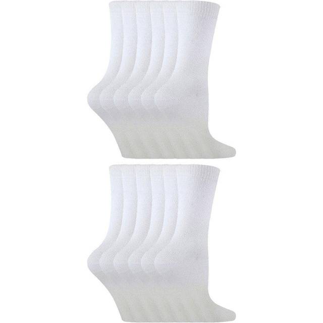 12 Pair Breathable Bamboo Plain Socks for School - White - 12-3
