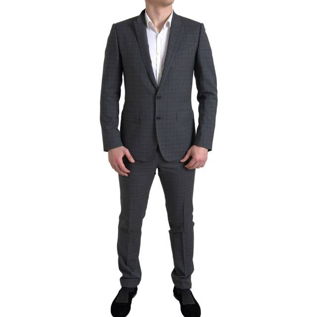 Dolce & Gabbana, Kostym, Herr, M, Elegant Grå Rutig Slim Fit Kostym - gray (M)