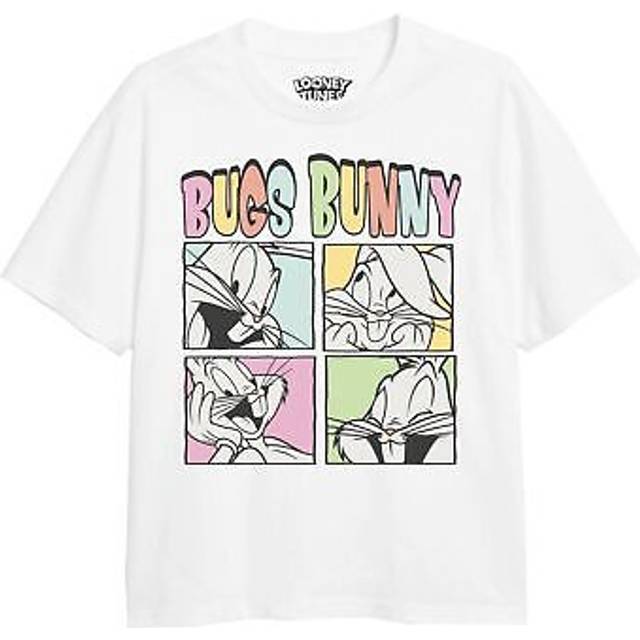 (9-10 Years, White) Looney Tunes Girls Bugs Bunny Faces T-Shirt
