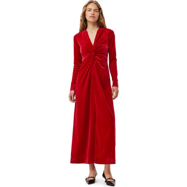 GANNI Red Velvet Jersey Twist Long Dress - Size 32 Savvy