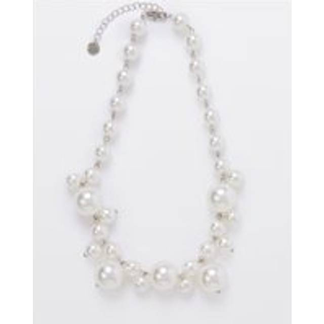 Multi Faux Pearls Cluster Necklace White/Silver