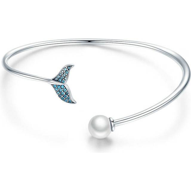 Silver plating Blue Mermaid Tail Women Cuff Bangles Bracelets Jewelry