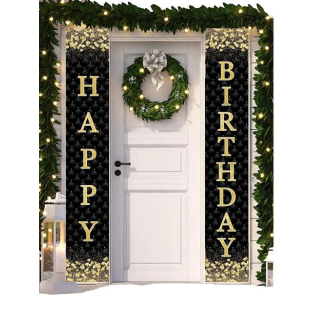 SHEIN 1Pc Black Gold Birthday Curtain,Birthday Party Background Decoration Supplies Background Cloth Birthday Banner Curtain, Birthday Gift Party Favor, Bir