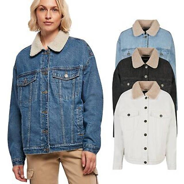 Urban classics damen jacke ladies oversized sherpa denim jacket black washed