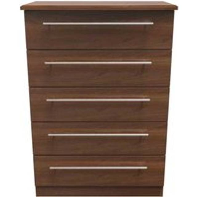 Welcome Furniture Ready Assembled Edina 5 Drawer Chest - Noche Walnut, Brown