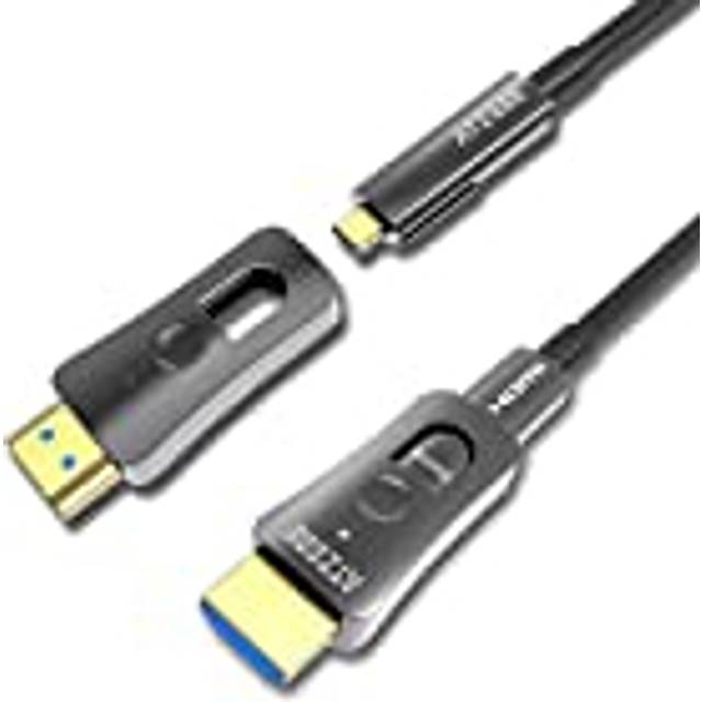 ATZEBE HDMI-fiberkabel -10 m, 4k HDMI-kabel 2.0 stöder 4K@60Hz HDR, YUV4:4 8-bit, 3D, ARC, HEC, CEC, HDCP 2.2 med dubbla mikro-HDMI och standard HDMI-kontakter