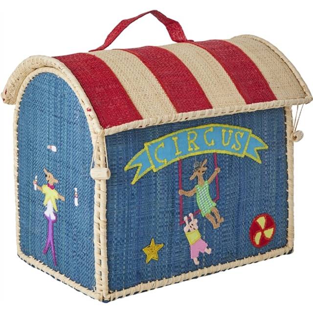 Rice - Raffia Kids Bag - Förvaringslåda för barn - Blue - Circus Theme - L24 x H22 x B17