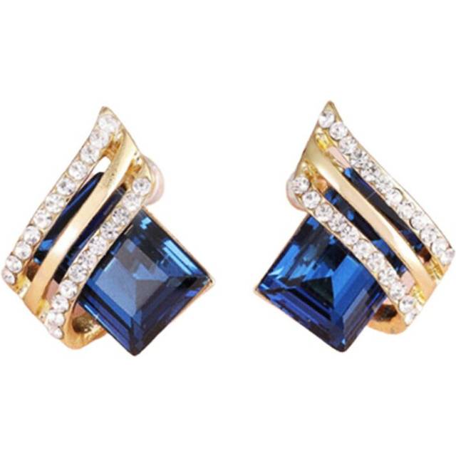 (blue) Fashion Square Zircon Earrings