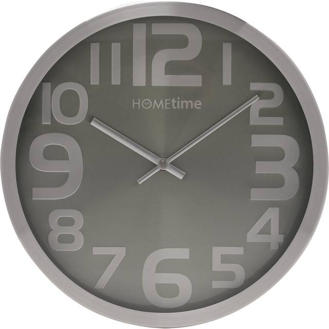 Hometime Round Wall Clock with Large Silver Arabic Numbers Black 30cm - Multi - One Size