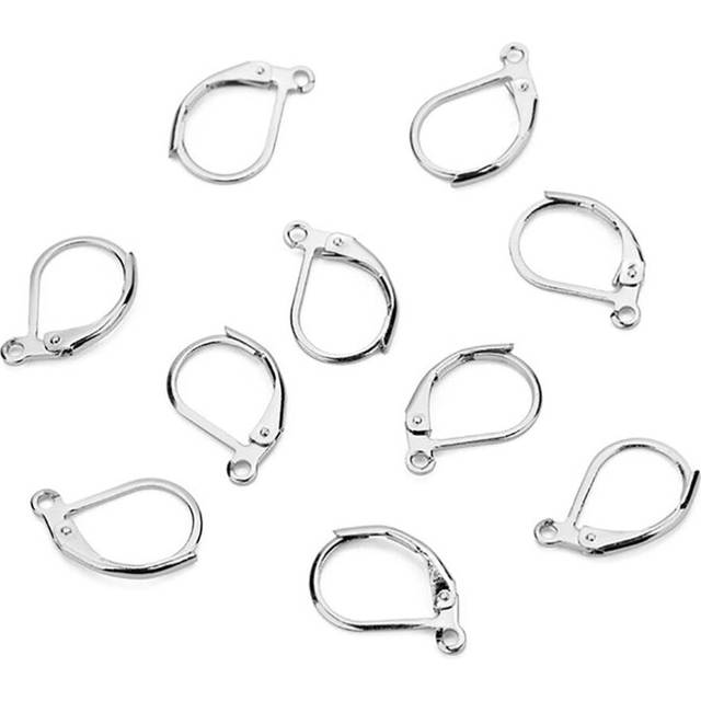 (Silver, 10 Pack) Earrings Silver Gold Hypoallergenic Lever Back Leverback Ear Hooks Clasp Finding
