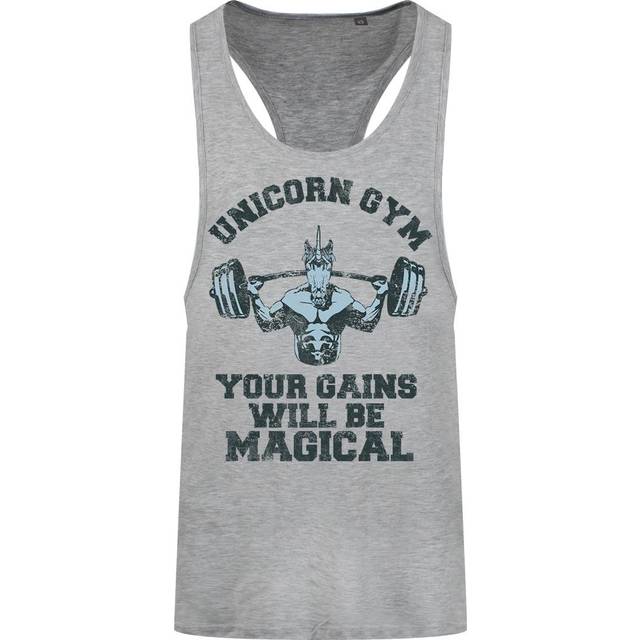(S-M, Grey) Grindstore Mens Unicorn Gym Racerback Vest Top