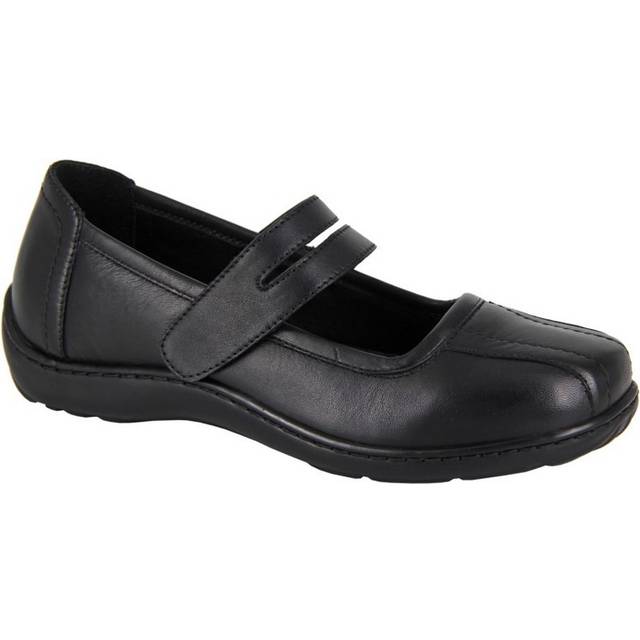 (6 UK, Black) Mod Comfys Womens/Ladies Softie Leather Extra Wide Mary Janes