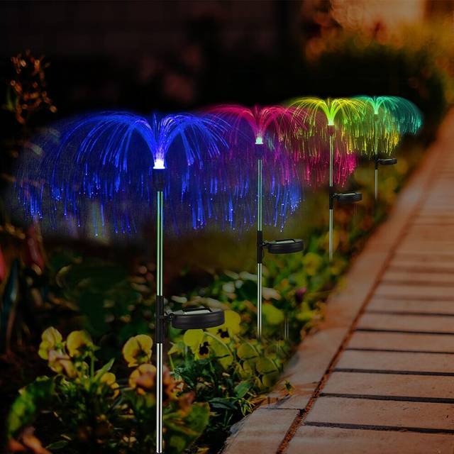 2pcs Solar LED Light Outdoor Fiber Optic Colorful Lawn Lamp Pathway Road Courtyard Garden Decoration Lighting Landscape Light
