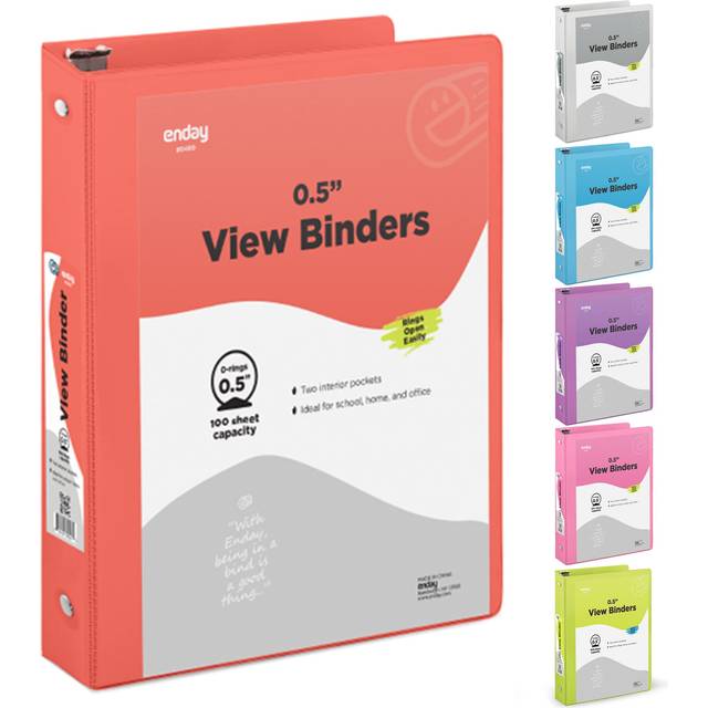 Enday No.0499 0.5 in. 3-Ring View Binder with 2-Pockets, Red - Pack of 24