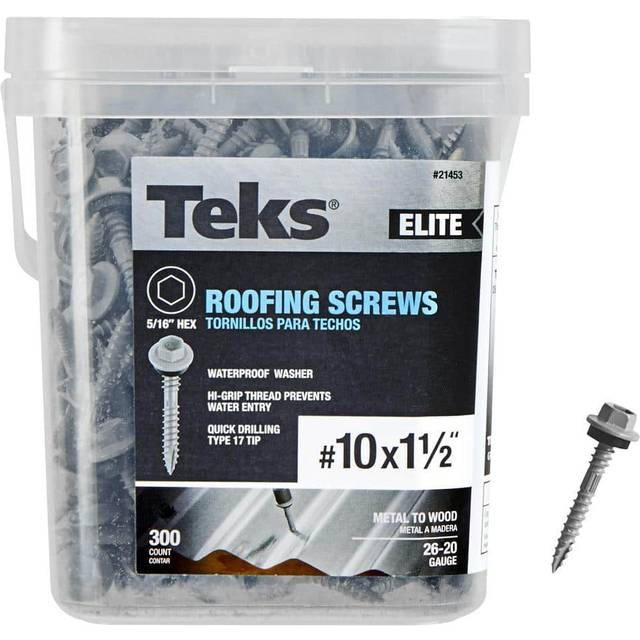 Teks 5043600 10 x 1.5 in. Hex Drive Washer Head Roofing Screws - Pack of 300