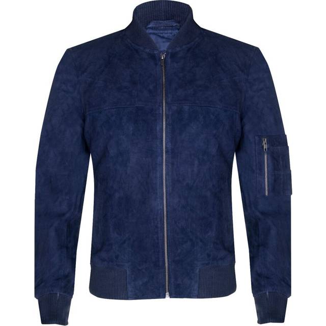 Mens navy blue goat suede bomber jacket real genuine leather ma-1 varsity retro