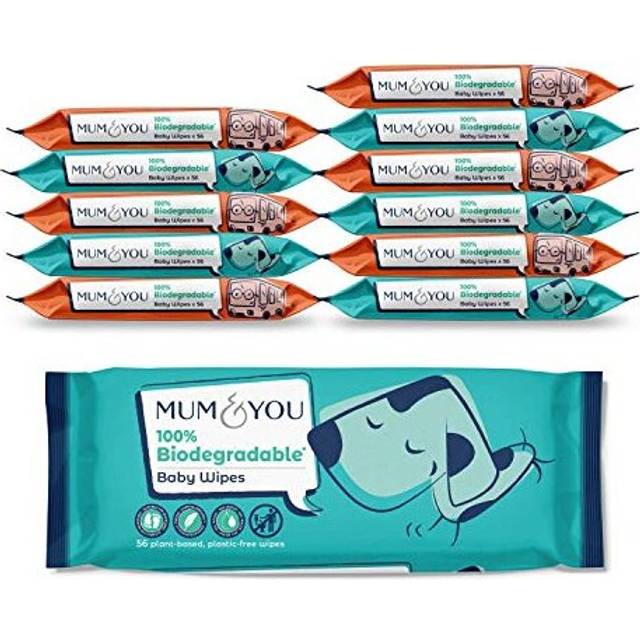Mum & You Biodegradable Baby Wipes Multipack, 672 Wet Wipes (12 Packs) | 99.4% Water based Wipes | Plastic Free and Eco Friendly Wipes | 100%