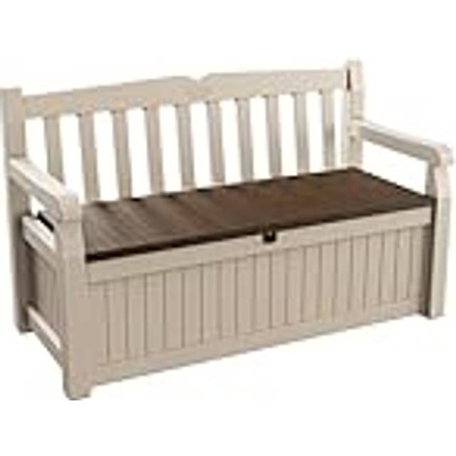 Keter Eden Bench Outdoor Storage Box Garden Furniture, Beige and Brown, 140 x 60 x 84 cm