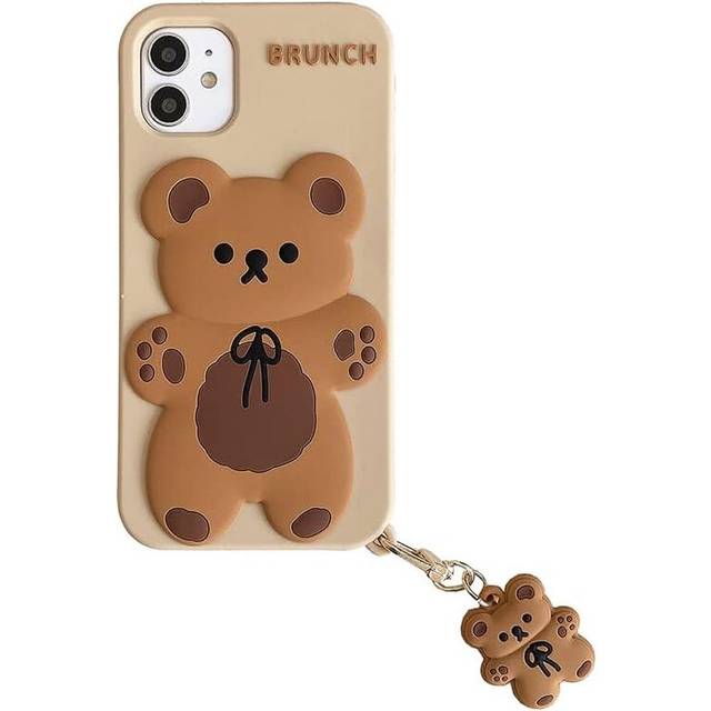 Ultra Thick Soft Silicone Case with for3D Cartoon Color Cute Lovely Fun Adorable Kawaii Kids Girls Boys (Beige Bear with Charm for iPhone13)