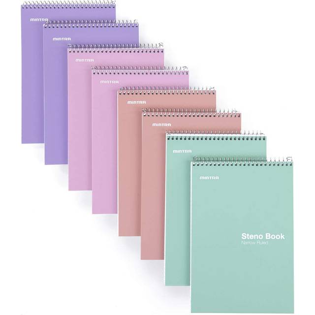 Mintra Office Steno Books - Pastel 8PK - Lavender  Sage  Salmon  Spring Pink - Narrow Ruled Paper  6  x 9   100 sheets for Writing Notes in School  Un
