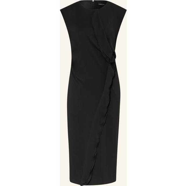Marc Cain, Midi Dresses, female, Black, S, Figure-hugging Dress with Ruffle Detail