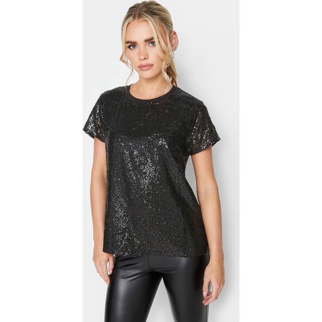 Pixiegirl Petite Black Sequin Tshirt 14 Pixiegirl | Petite Women's Party Tops